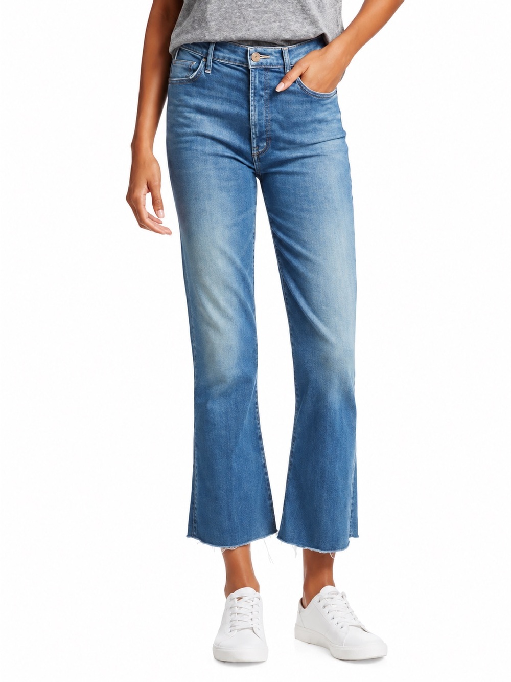 Mother Denim The Hustler Ankle Fray Crop Flare Jeans In Wishful Drinking Size 28